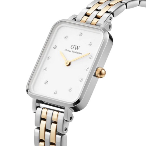 DANIEL WELLINGTON Quadro Lumine 5-link two-tone Ρολόι Ασημί και Χρυσό με Μεταλλικό Μπρασελέ και Λευκό Καντράν