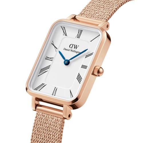 DANIEL WELLINGTON Quadro Roman Numerals Melrose Ρολόι Ροζ Χρυσό με Μεταλλικό Μπρασελέ και Λευκό Καντράν
