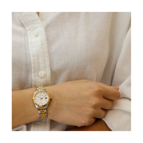 GREGIO Mallory Petit Ρολόι Χρυσό και Ασημί με Μεταλλικό Μπρασελέ και Λευκό Καντράν