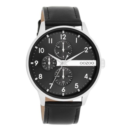 OOZOO Timepieces Ρολόι με Μαύρο Δερμάτινο Λουράκι και Μαύρο Καντράν