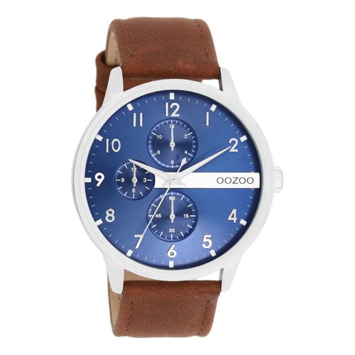 OOZOO Timepieces Ρολόι Ανδρικό Καφέ Δερμάτινο Λουράκι και Μπλέ καντράν
