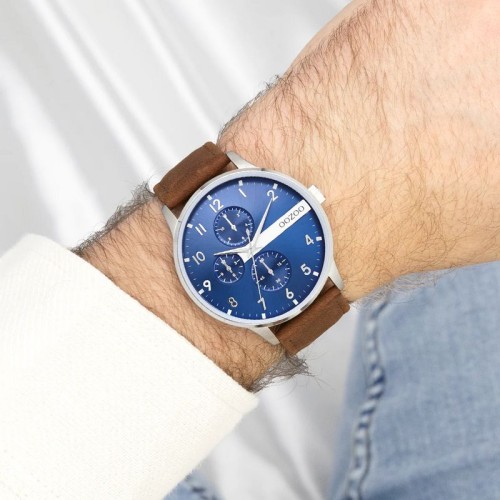OOZOO Timepieces Ρολόι Ανδρικό Καφέ Δερμάτινο Λουράκι και Μπλέ καντράν