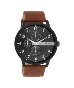 OOZOO Timepieces Ρολόι Μαύρο Με Καφέ Δερμάτινο Λουρί