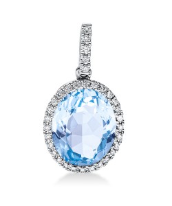 DIAMOND GROUP Κολιέ με Διαμάντια Brilliant & Οβάλ Μπλέ Τοπάζι London Blue από Λευκό Χρυσό 18 Καρατίων