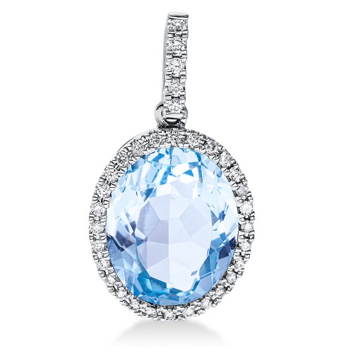 DIAMOND GROUP Κολιέ με Διαμάντια Brilliant & Οβάλ Μπλέ Τοπάζι London Blue από Λευκό Χρυσό 18 Καρατίων