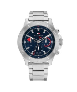 TOMMY HILFIGER Bryan Multifunction Ρολόι Ασημί με Μεταλλικό Μπρασελέ και Μπλέ Καντράν