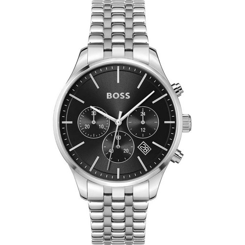 HUGO BOSS Avery Ρολόι Ασημί με Μεταλλικό Μπρασελέ και Μαύρο Καντράν