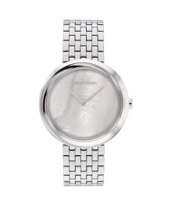 CALVIN KLEIN Twisted Bezel Ρολόι Ασημί με Μεταλλικό Μπρασελέ και Ασημί Καντράν