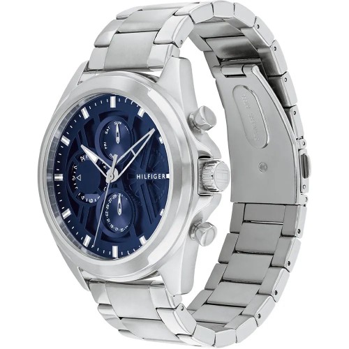TOMMY HILFIGER Jax Ρολόι Ασημί με Μεταλλικό Μπρασελέ και Μπλε Καντράν