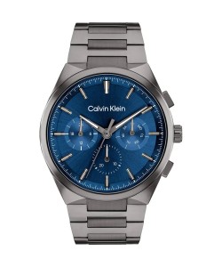 CALVIN KLEIN Distinguish Ρολόι Ανθρακί με Μεταλλικό Μπρασελέ και Μπλε Καντράν