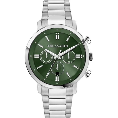 TRUSSARDI T-Couple Ρολόι Ασημί με Μεταλλικό Μπρασελέ και Πράσινο Καντράν