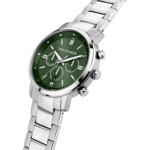TRUSSARDI T-Couple Ρολόι Ασημί με Μεταλλικό Μπρασελέ και Πράσινο Καντράν