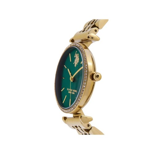 U.S. POLO ASSN. Eleonor Ρολόι Χρυσό με Μεταλλικό Μπρασελέ και Πράσινο Καντράν