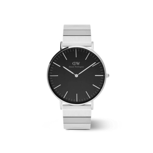 DANIEL WELLINGTON Classic Piano Link Onyx Ρολόι Ασημί με Μεταλλικό Μπρασελέ και Μαύρο Καντράν