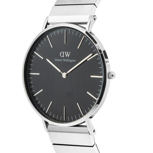 DANIEL WELLINGTON Classic Piano Link Onyx Ρολόι Ασημί με Μεταλλικό Μπρασελέ και Μαύρο Καντράν