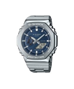 CASIO G-SHOCK Ρολόι Χειρός με Ασημί Μπρασελέ και Μπλέ Καντραν GM-2110D-2BER