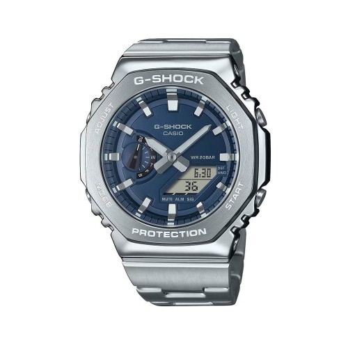 CASIO G-SHOCK Ρολόι Χειρός με Ασημί Μπρασελέ και Μπλέ Καντραν GM-2110D-2BER