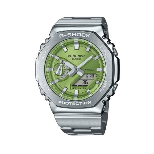 CASIO G-SHOCK Ρολόι Χειρός με Ασημί Μπρασελέ και Πράσινο Καντραν GM-2110D-3AER