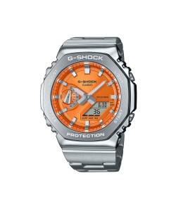 CASIO G-SHOCK Ρολόι Χειρός με Ασημί Μπρασελέ και Πορτοκαλί Καντραν GM-2110D-4AER