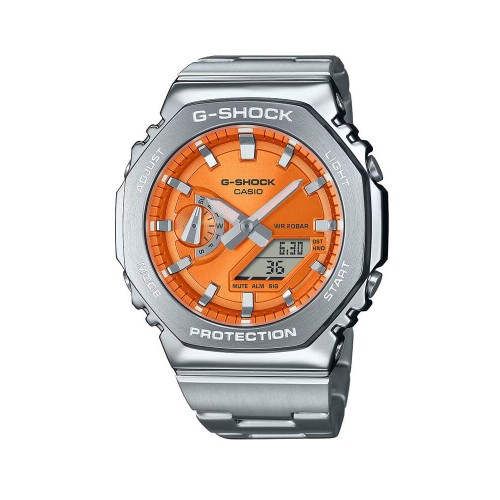 CASIO G-SHOCK Ρολόι Χειρός με Ασημί Μπρασελέ και Πορτοκαλί Καντραν GM-2110D-4AER