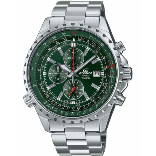 CASIO Edifice Chronograph Ρολόι Ασημί με Μεταλλικό Μπρασελέ και Πράσινο Καντράν