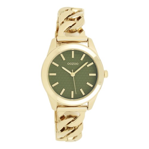 OOZOO Timepieces Ρολόι Ασημί και Χρυσό με Μεταλλικό Μπρασελέ και Πράσινο Καντράν