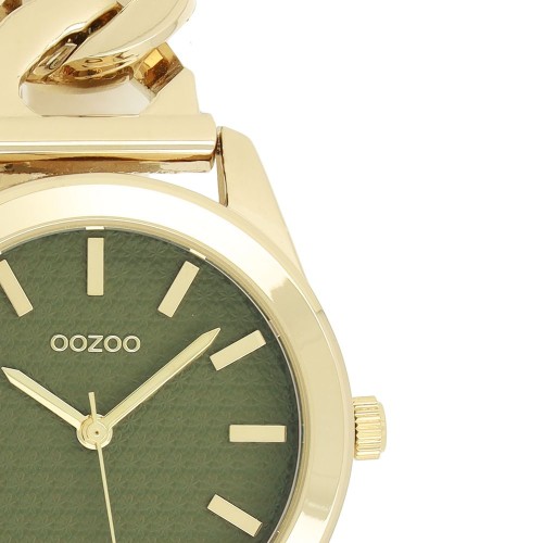 OOZOO Timepieces Ρολόι Ασημί και Χρυσό με Μεταλλικό Μπρασελέ και Πράσινο Καντράν