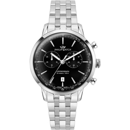 PHILIP WATCH Sunray Ρολόι Ασημί με Μεταλλικό Μπρασελέ και Μαύρο Καντράν