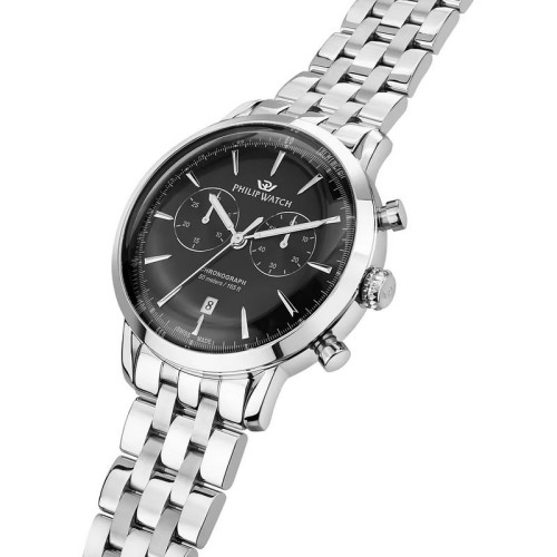 PHILIP WATCH Sunray Ρολόι Ασημί με Μεταλλικό Μπρασελέ και Μαύρο Καντράν