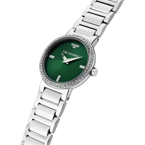 TRUSSARDI T-Bridge Ρολόι Ασημί με Μεταλλικό Μπρασελέ και Πράσινο Καντράν