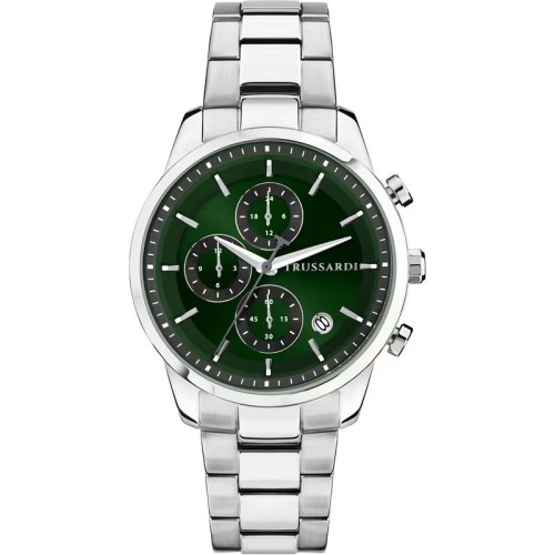 TRUSSARDI T-Bridge Ρολόι Ασημί με Μεταλλικό Μπρασελέ και Πράσινο Καντράν