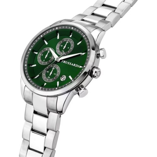 TRUSSARDI T-Bridge Ρολόι Ασημί με Μεταλλικό Μπρασελέ και Πράσινο Καντράν