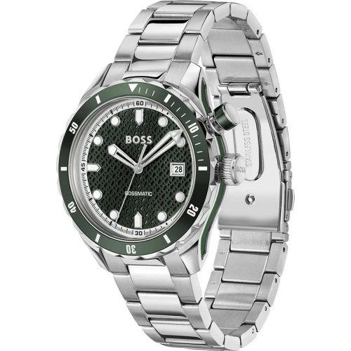 HUGO BOSS Bossmatic Ρολόι Ασημί με Μεταλλικό Μπρασελέ και Πράσινο Καντράν