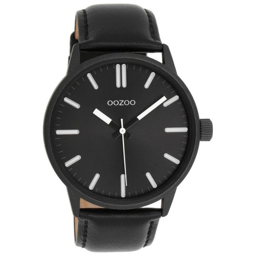 OOZOO Timepieces Ρολόι Μαύρο με Μαύρο Δερμάτινο Λουράκι και Μαύρο Καντράν