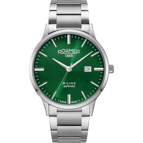 ROAMER R-Line Ρολόι Ασημί με Μεταλλικό Μπρασελέ και Πράσινο Καντράν