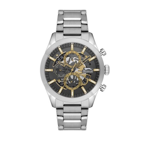 SLAZENGER Dual Time Ρολόι Ασημί με Μεταλλικό Μπρασελέ και Γκρί Καντράν