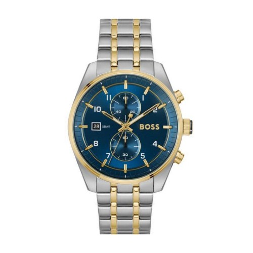 HUGO BOSS Skytraveller Ρολόι Ασημί και Χρυσό με Μεταλλικό Μπρασελέ και Μπλε Καντράν