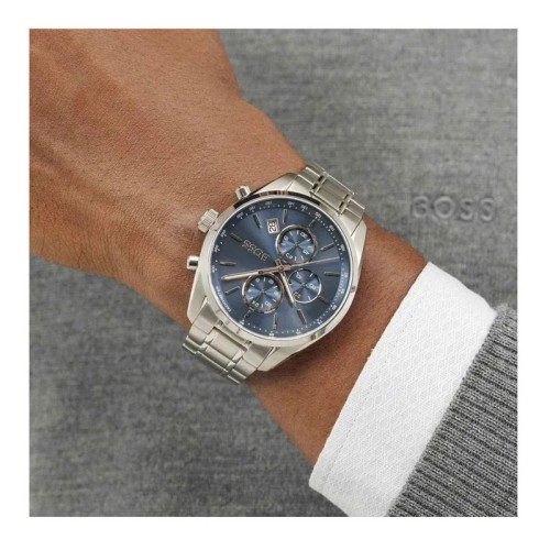 HUGO BOSS Prix Chronograph Ρολόι Ασημί με Μεταλλικό Μπρασελέ και Μπλε Καντράν