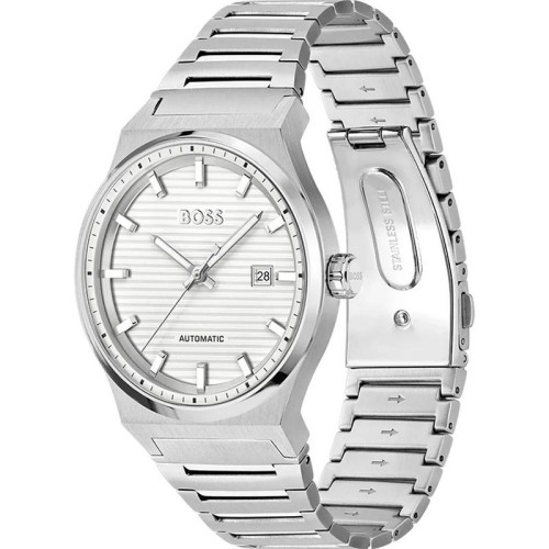 HUGO BOSS Candor Automatic Ρολόι Ασημί με Μεταλλικό Μπρασελέ και Ασημί Καντράν