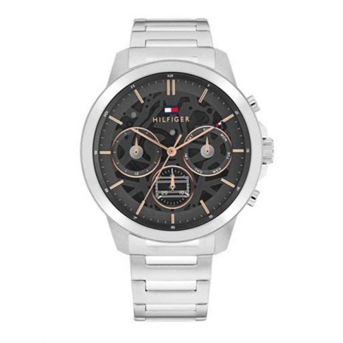 TOMMY HILFIGER Ρολόι Ασημί με Μεταλλικό Μπρασελέ και Μαύρο Καντράν