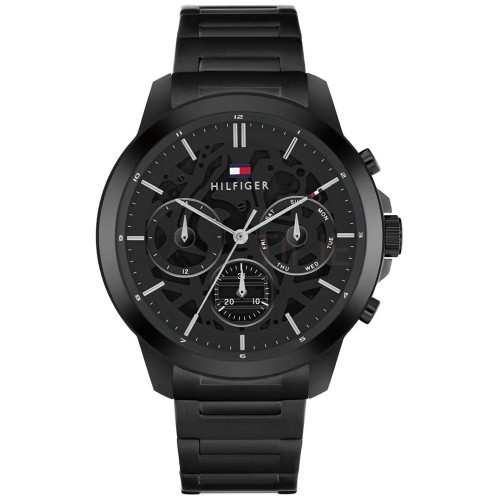 TOMMY HILFIGER Multifunction Ρολόι Μαύρο με Μεταλλικό Μπρασελέ και Μαύρο Καντράν