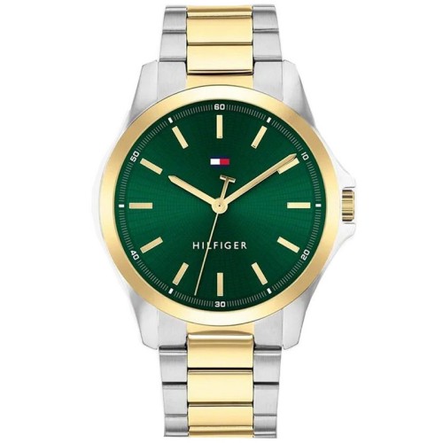 TOMMY HILFIGER Bruce Ρολόι Ασημί και Χρυσό με Μεταλλικό Μπρασελέ και Πράσινο Καντράν