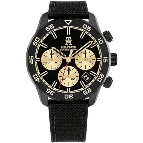 TOMMY HILFIGER TH85 Ρολόι Μαύρο με Μαύρο Δερμάτινο Λουράκι και Μαύρο Καντράν