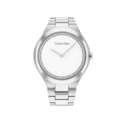 CALVIN KLEIN Ρολόι Ασημί με Μεταλλικό Μπρασελέ και Λευκό Καντράν