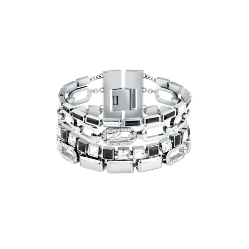 KARL LAGERFELD CRYSTALS KLAYC16 Γυναικείο Βραχιόλι Ασημένιο Με Μαύρες Και Άσπρες Πέτρες Και Λογότυπο