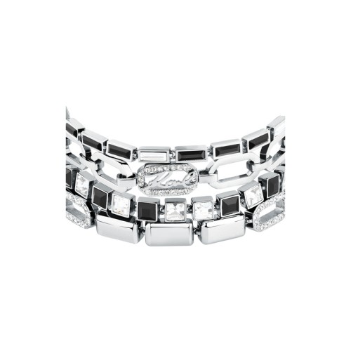 KARL LAGERFELD CRYSTALS KLAYC16 Γυναικείο Βραχιόλι Ασημένιο Με Μαύρες Και Άσπρες Πέτρες Και Λογότυπο