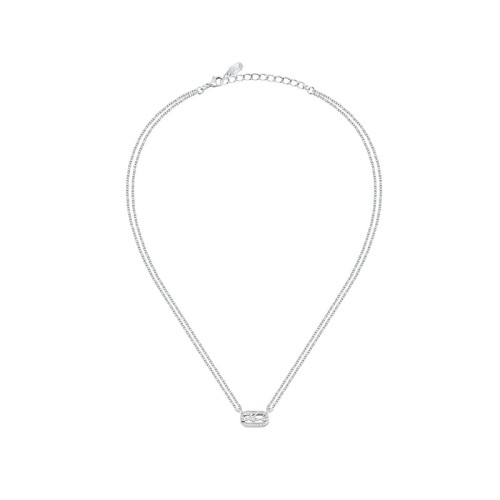 KARL LAGERFELD CRYSTALS KLAYC13 Γυναικείο Κολιέ Ασημένιο Με Διπλή Αλυσίδα Με Λογότυπο