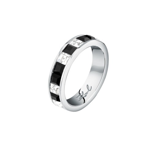KARL LAGERFELD CRYSTALS KLAYC490-No.14 Γυναικείο Δαχτυλίδι Ασημένιο Με Μαύρες Και Άσπρες Πέτρες