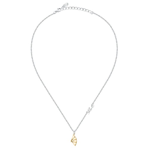 KARL LAGERFELD CHARMS KLAYD07 Γυναικείο Κολιέ Ασημένιο Με Χρυσή Βεντάλια Και Λογότυπο