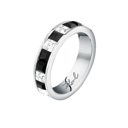 KARL LAGERFELD CRYSTALS KLAYC490-No.12 Γυναικείο Δαχτυλίδι Ασημένιο Με Μαύρες Και Άσπρες Πέτρες